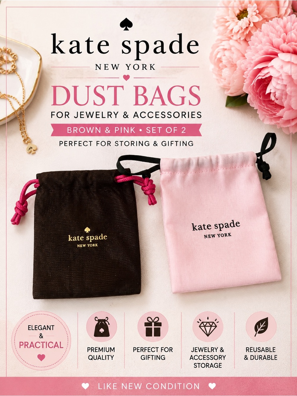 Kate Spade Dust Bags 4" x 4" for Jewelry